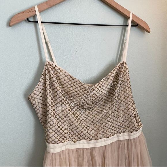 NWT Needle & Thread Nude Blush Pink beaded Top Tulle Empire Waist Maxi Dress 10 - Picture 10 of 12